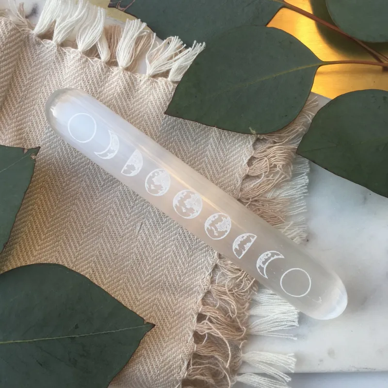 Moon Phase Etched Selenite Massage Wand
