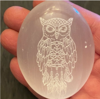Engraved Selenite Owl