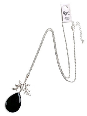Silver Black Agate Branch Necklace