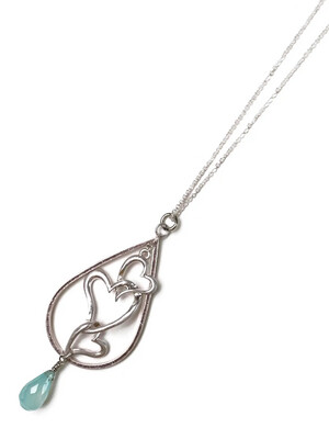 Silver Hearts &amp; Teardrop Chalcedony Pendant Necklace