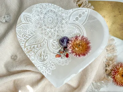 Henna Heart Selenite Crystal Dish Bowl