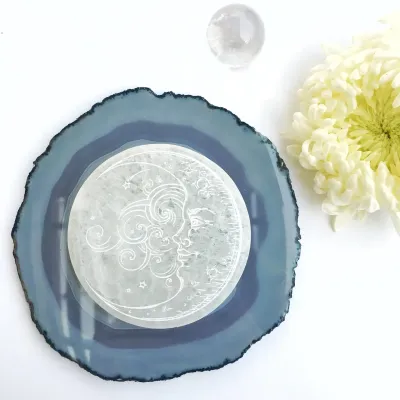 Moon Beams Engraved Selenite Charging Plate