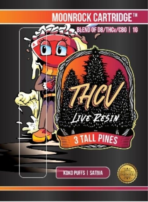 3 Tall Pines THCv Vape Carts, Strain: Koko Puffs