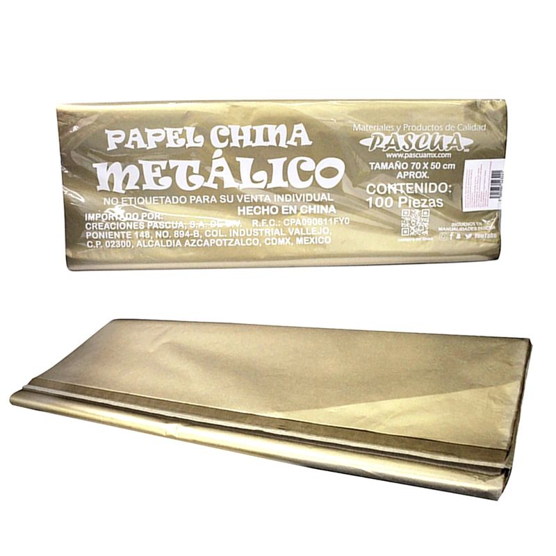 Papel China Oro Metalico / Gold Tissue Paper 100 Piezas