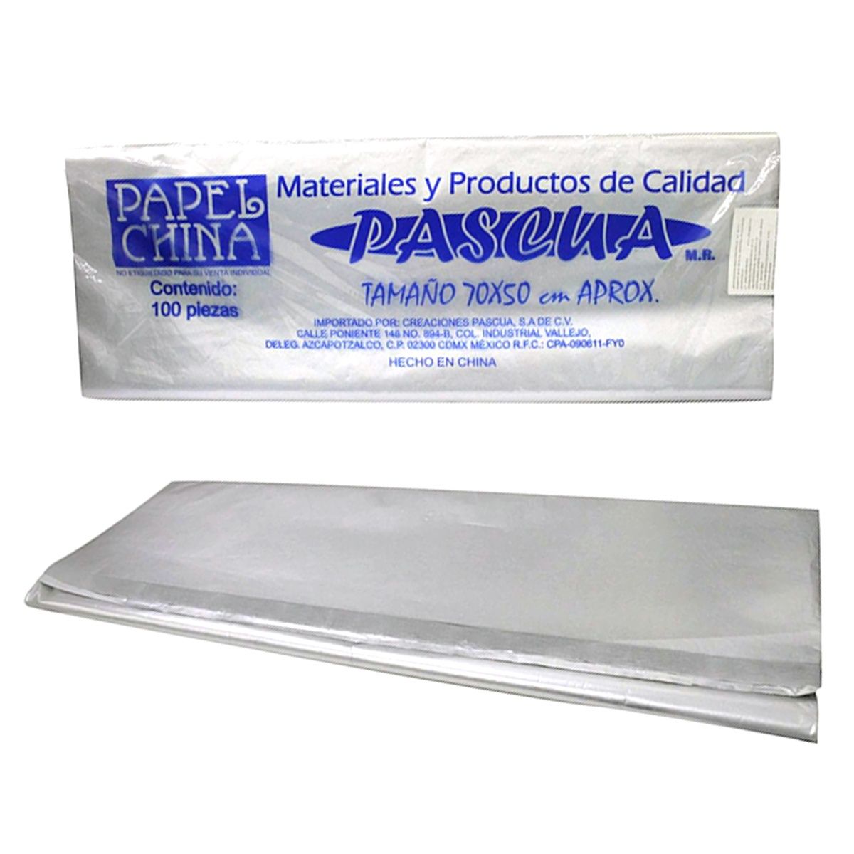 Papel China Silver Metalico / Tissue Paper 100 Piezas