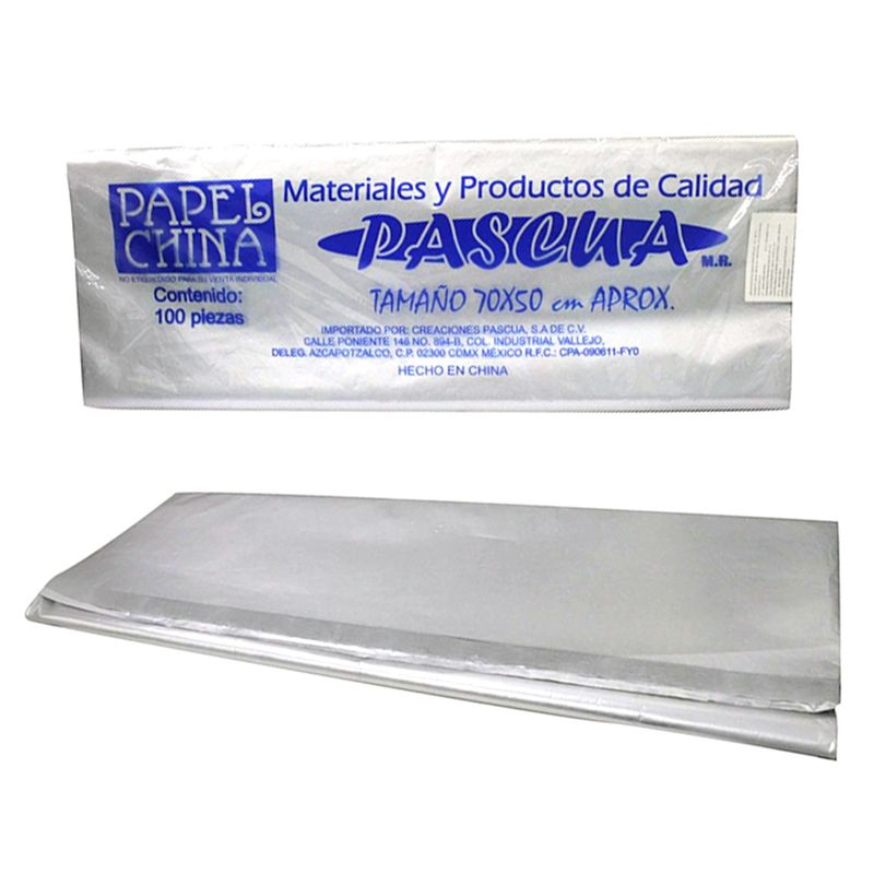 Papel China Silver Metalico / Tissue Paper 100 Piezas