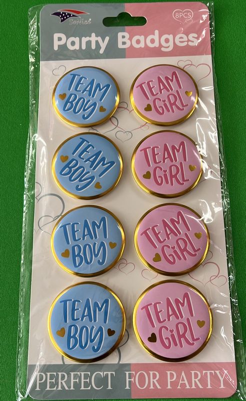 Gender Reveal Badges 8ct