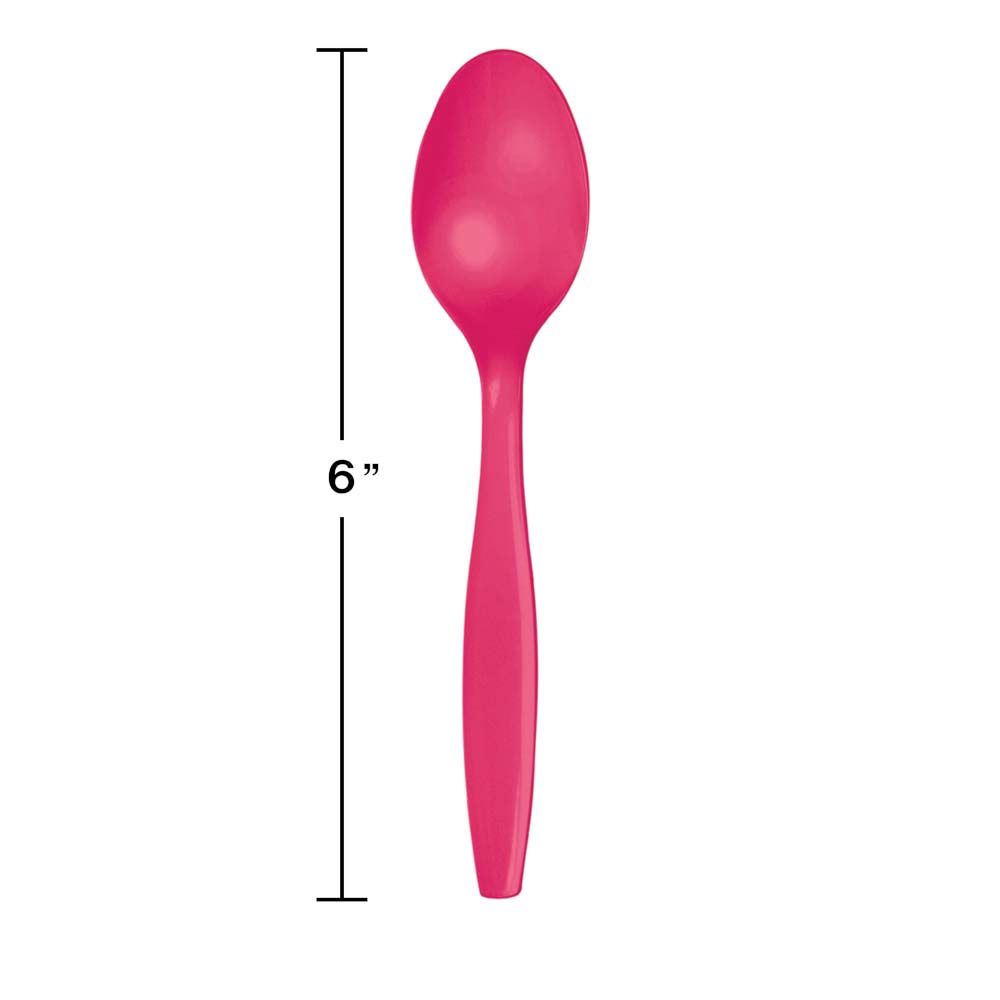 Hot Magenta Plastic Spoons 24ct