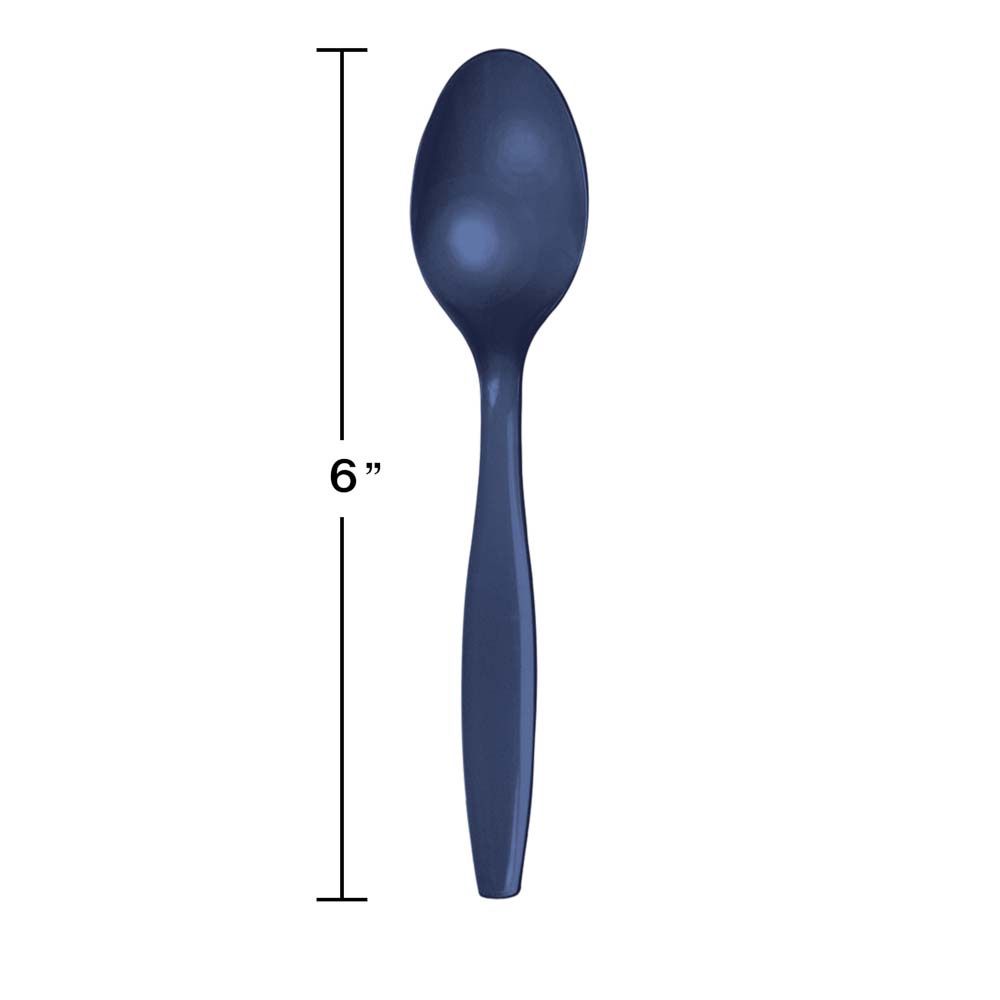Navy Plastic Spoons 24ct