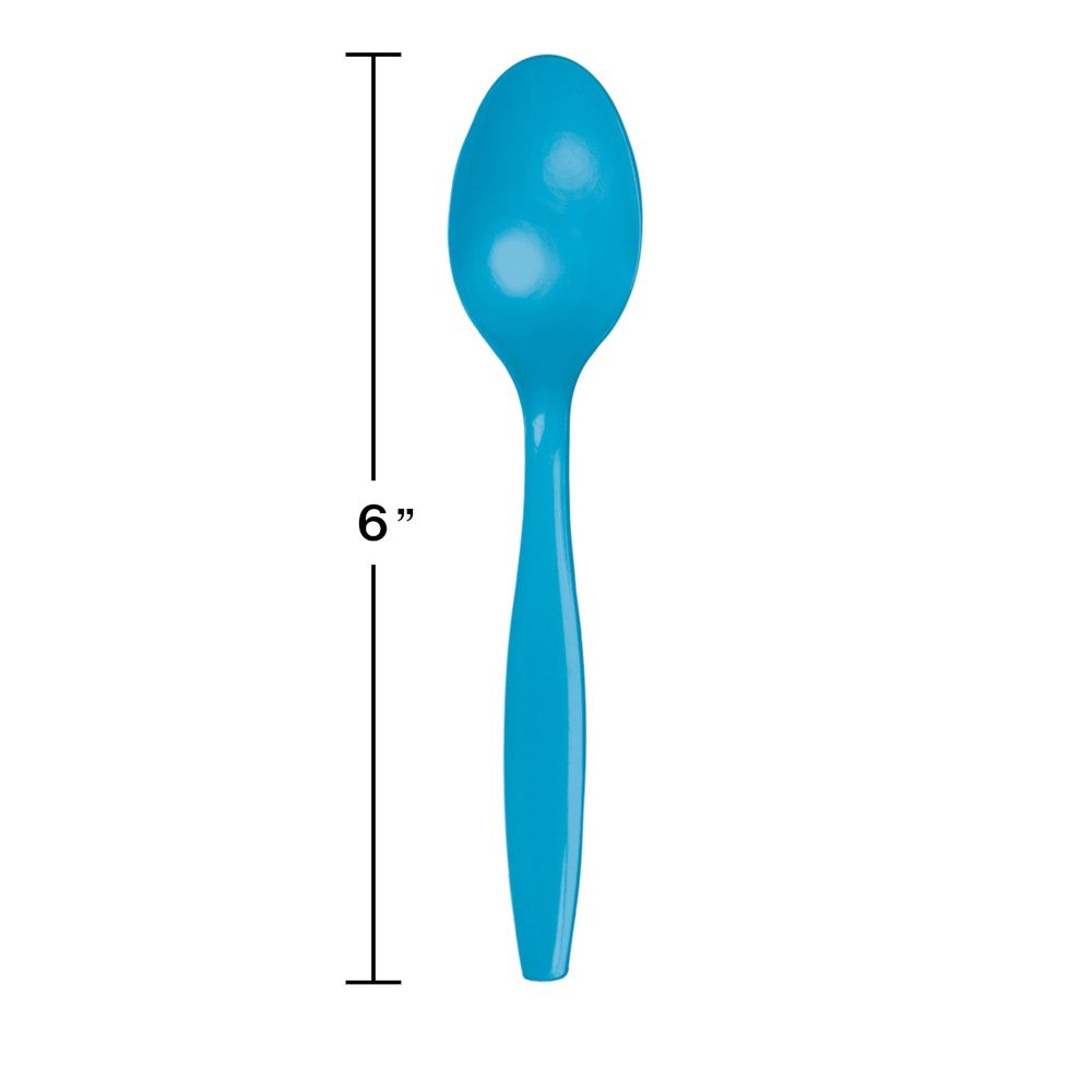 Turquoise Plastic Spoons 24ct
