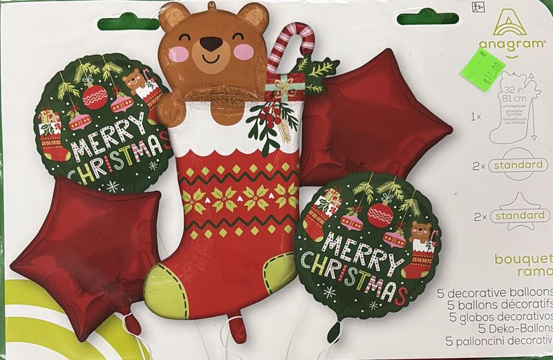 Marry Christmas Foil Balloon Bouquet 5pcs