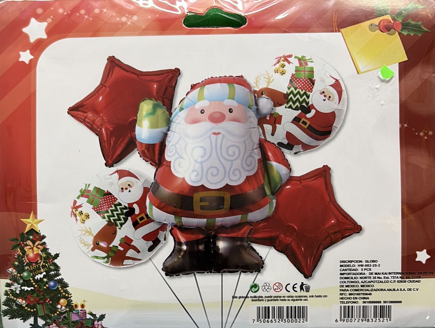 Foil Balloon Bouquet Santa Christmas 5pcs