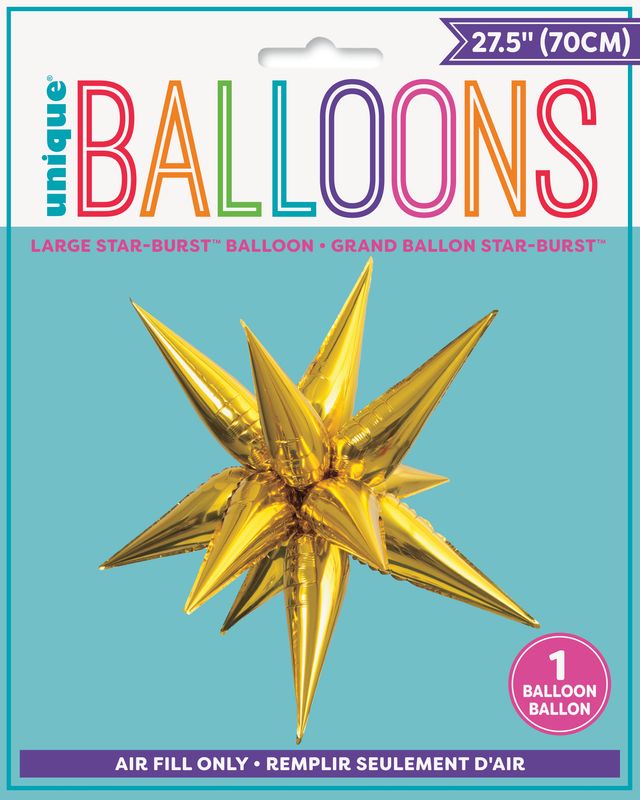 Gold Star-Burst™ Large 27.5" 12-Pointed 3D Foil Balloon