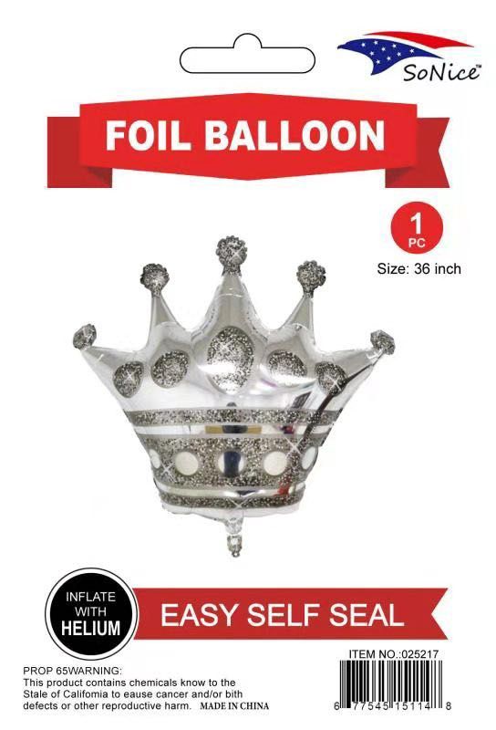 36" Crown Silver  Foil Balloon