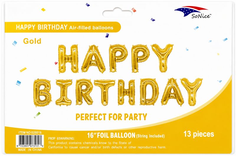 HB Letters 16" Foil Balloon Gold
