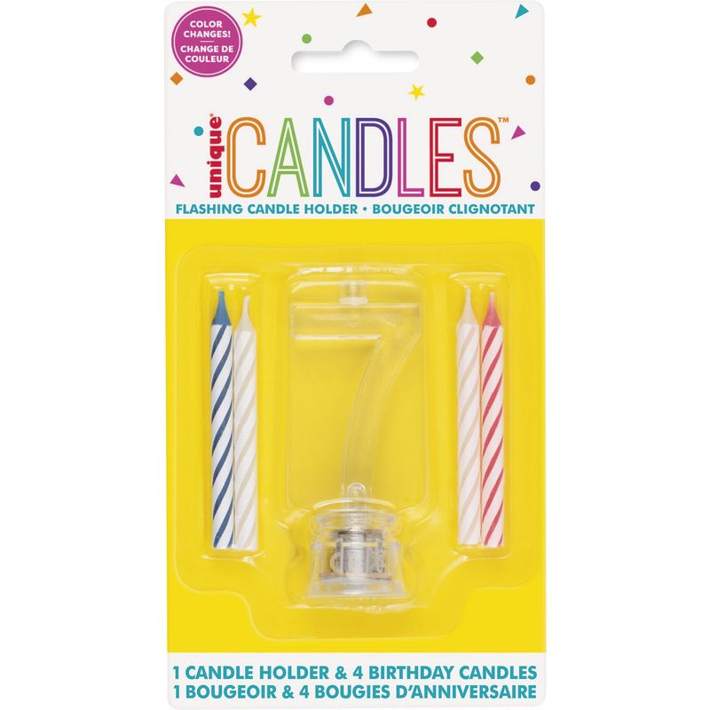 Num. 7 Flashing Candle Holder W/Birthday Candle