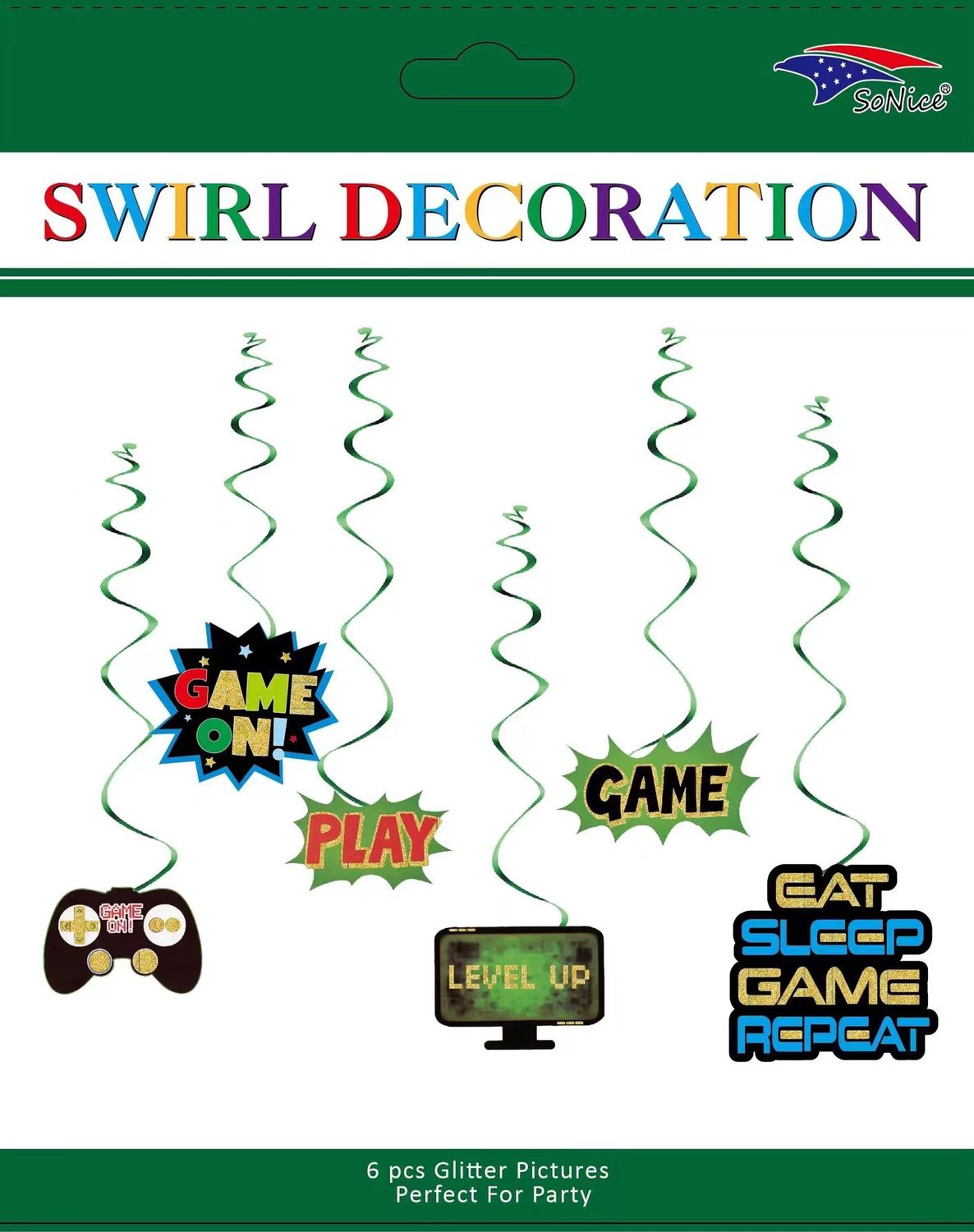 Game On Swirl Decor 6pcs