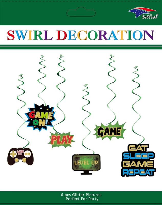 Game On Swirl Decor 6pcs