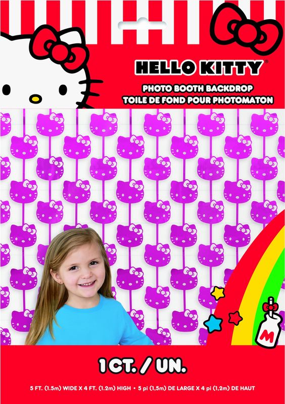 Hello Kitty Cutout Faces Pink Foil Fringe Backdrop