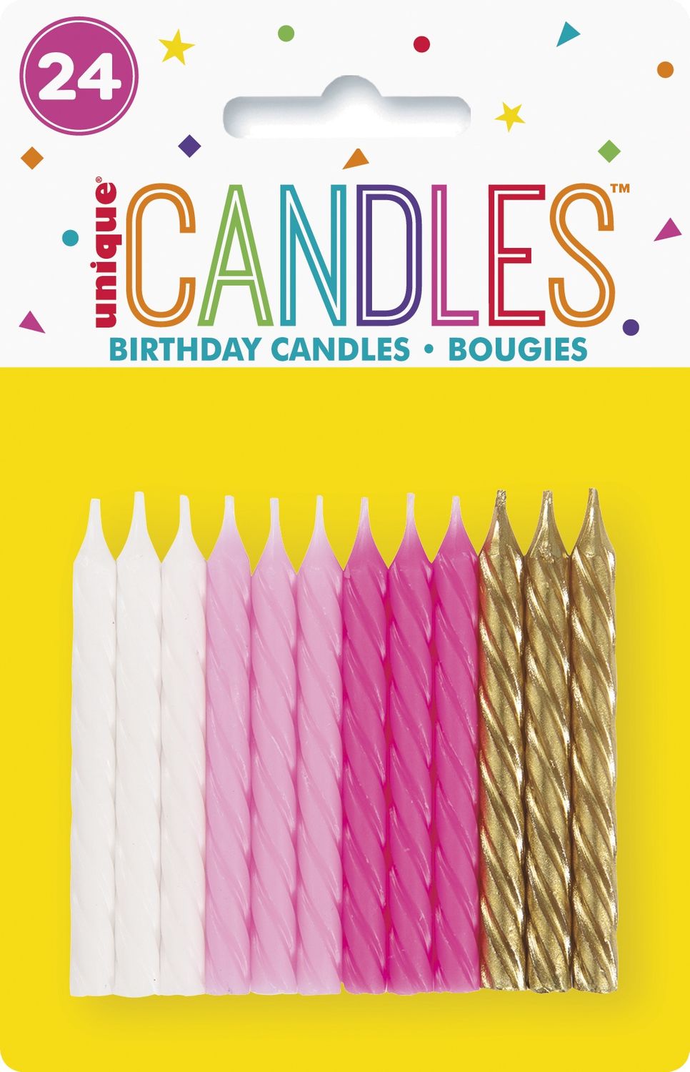 Pink  White &amp; Gold Spiral Birthday Candles  24ct