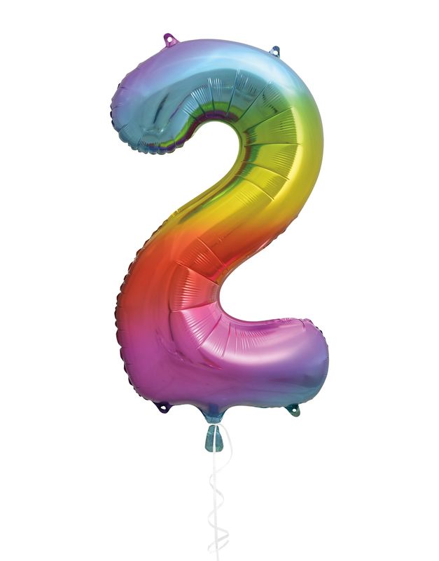 34" 1 Qty Num 2 Rainbow  Foil Balloon