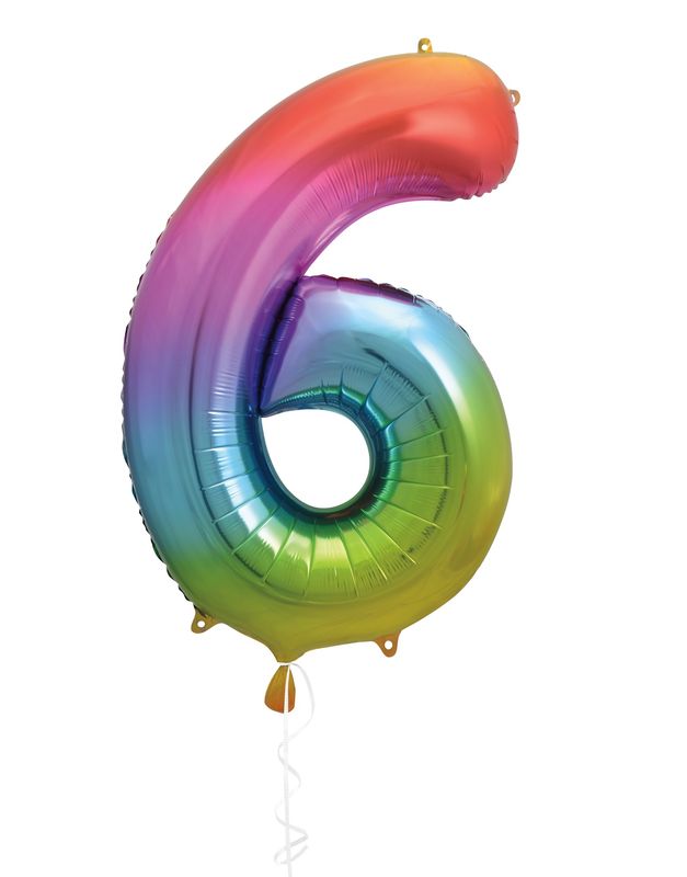 34" 1 Qty Num 6 Rainbow  Foil Balloon