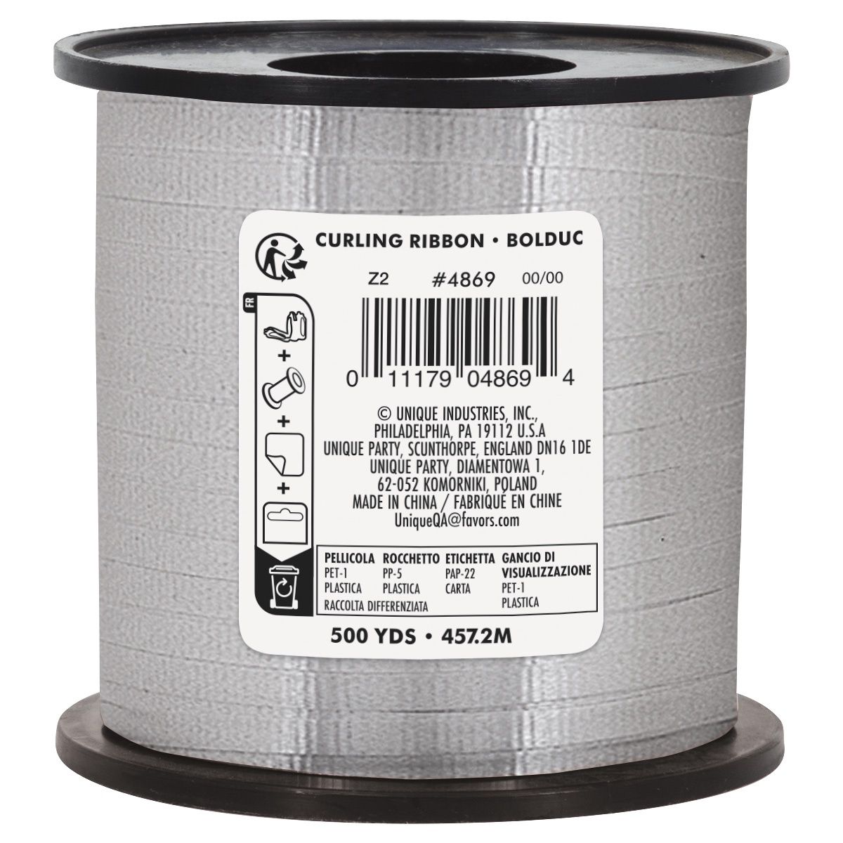 Silver Curling Ribbon 500 Yrd