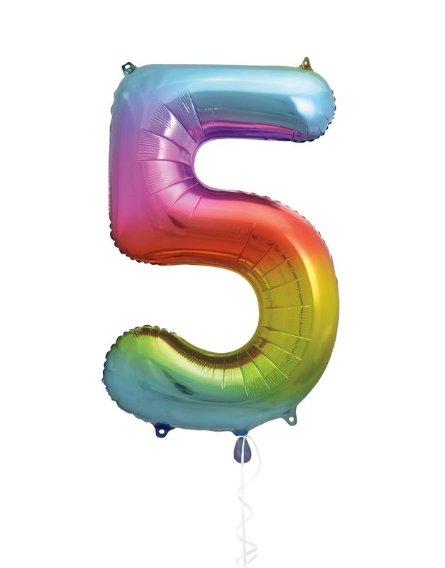 34" 1 Qty Num 5 Rainbow  Foil Balloon