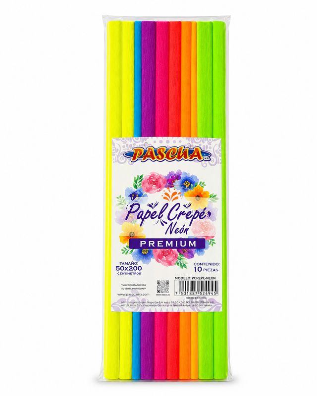 Crepe Paper Neon Premium Mix 10 Rolls  of 79x20 Inches ( Pascua )