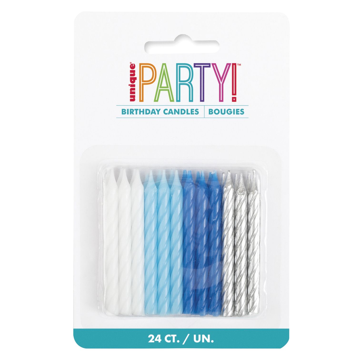 Blue  White &amp; Silver Spiral Birthday Candles  24ct