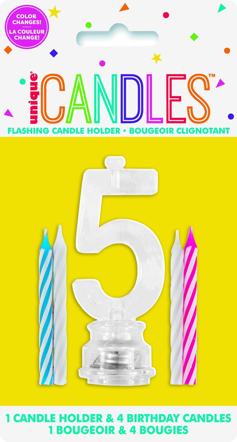 Num. 5 Flashing Candle Holder W/Birthday Candle