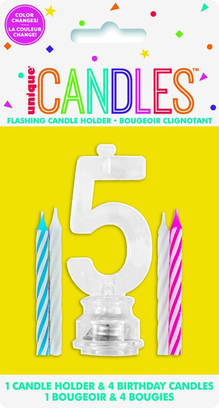 Num. 5 Flashing Candle Holder W/Birthday Candle
