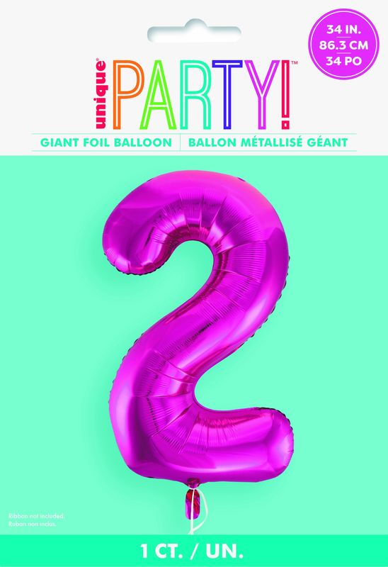 34" 1 Qty Num 2 Pink Foil Ballon