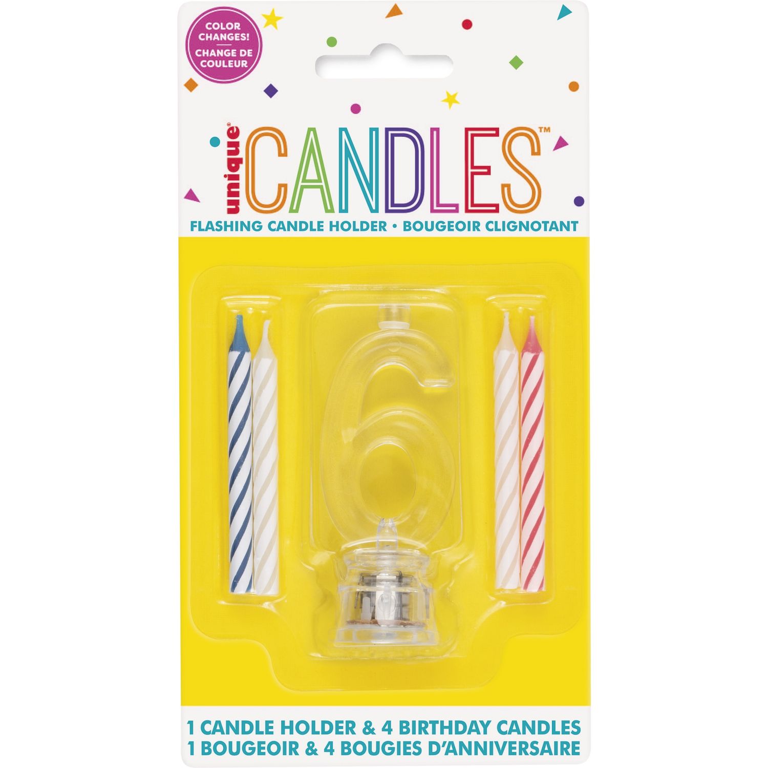 Num. 6 Flashing Candle Holder W/Birthday Candle