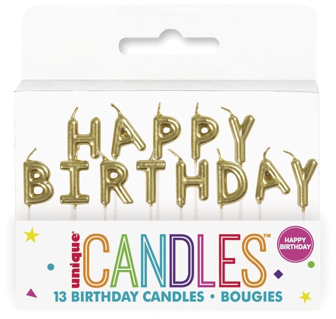 Gold "Happy Birthday" Letter Pick Birthday Candles