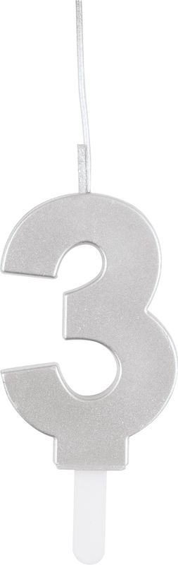 Silver Num 3 Sparkler Birthday Candle
