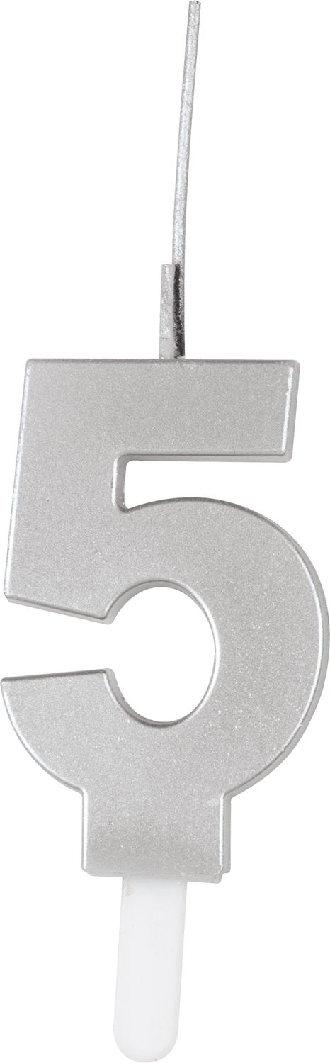 Silver Num 5 Sparkler Birthday Candle