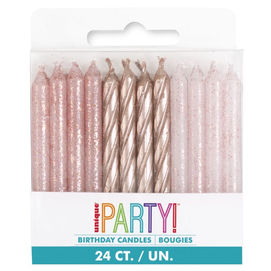 Rose Gold Glitter Spiral Birthday Candles  24ct