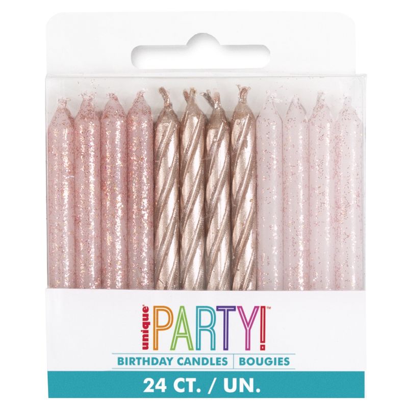 Rose Gold Glitter Spiral Birthday Candles  24ct