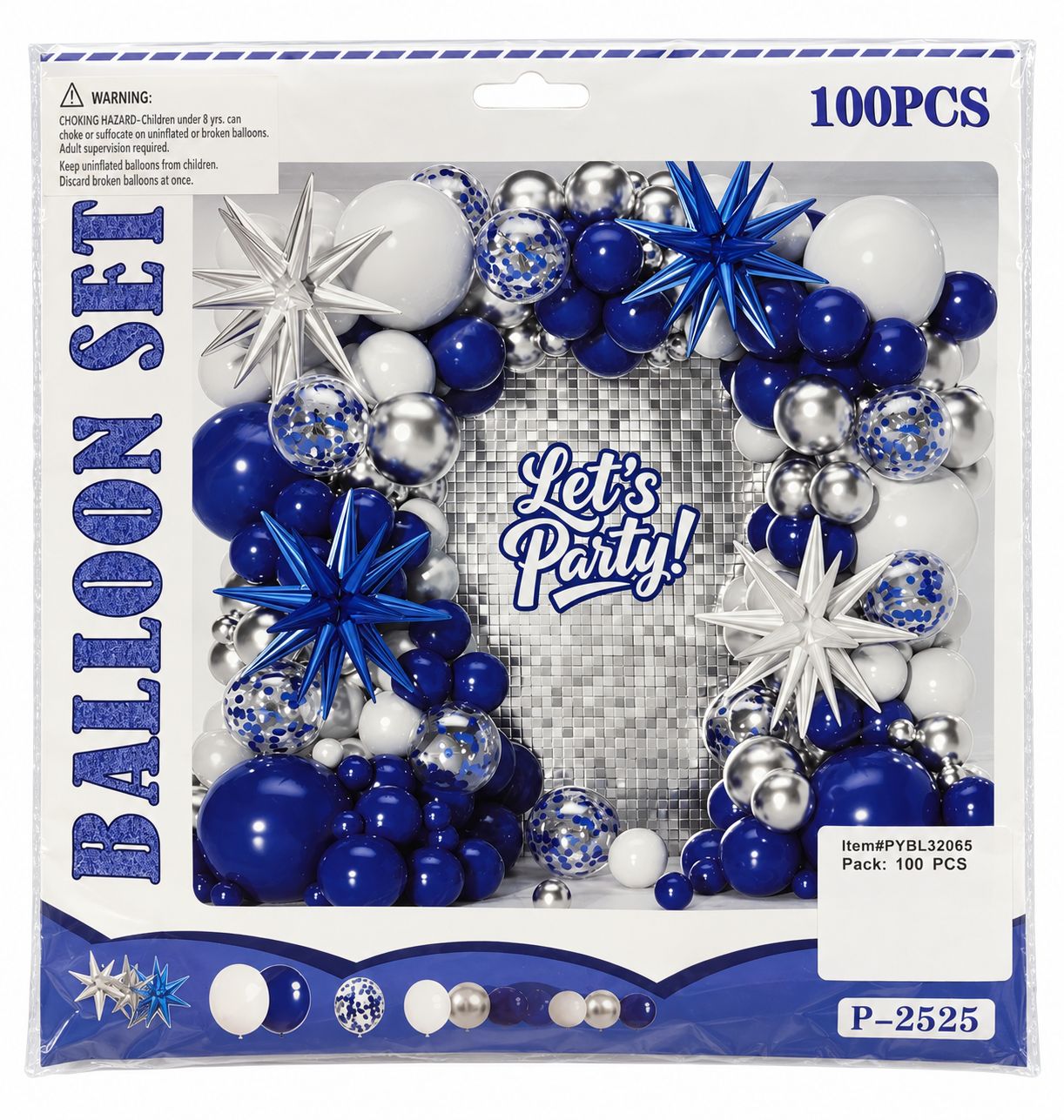 Balloon Garland Kit 100pcs - Navy Blue &amp; Silver Stars