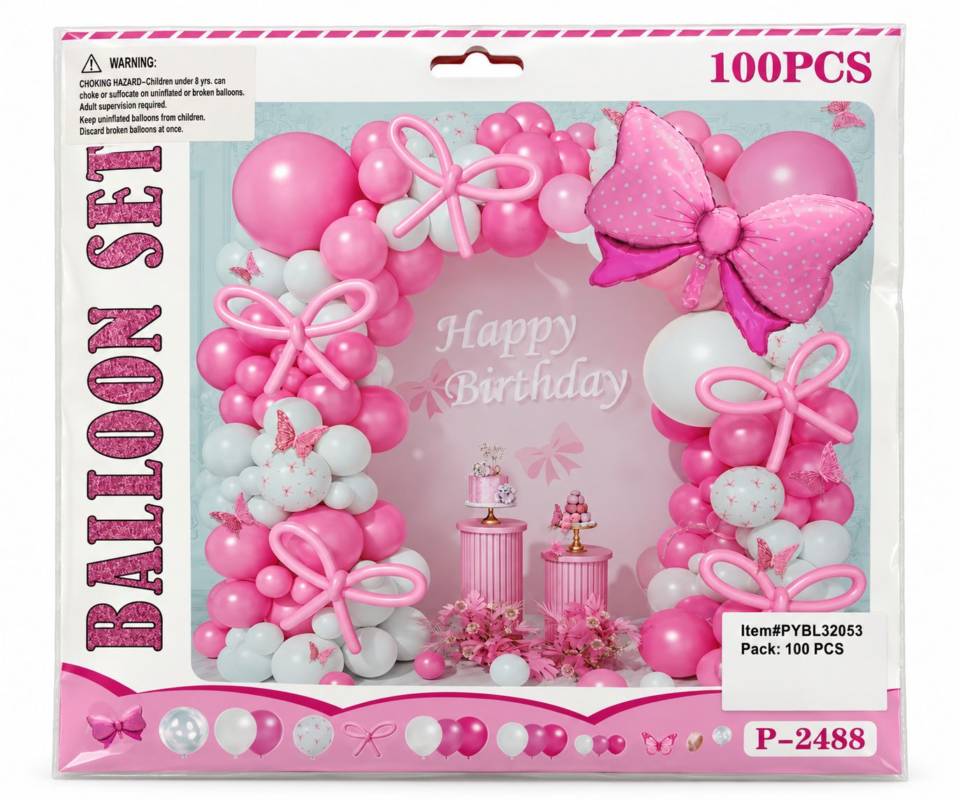 Balloon Garland Kit 100pcs - Pink Bows &amp; Butterflies