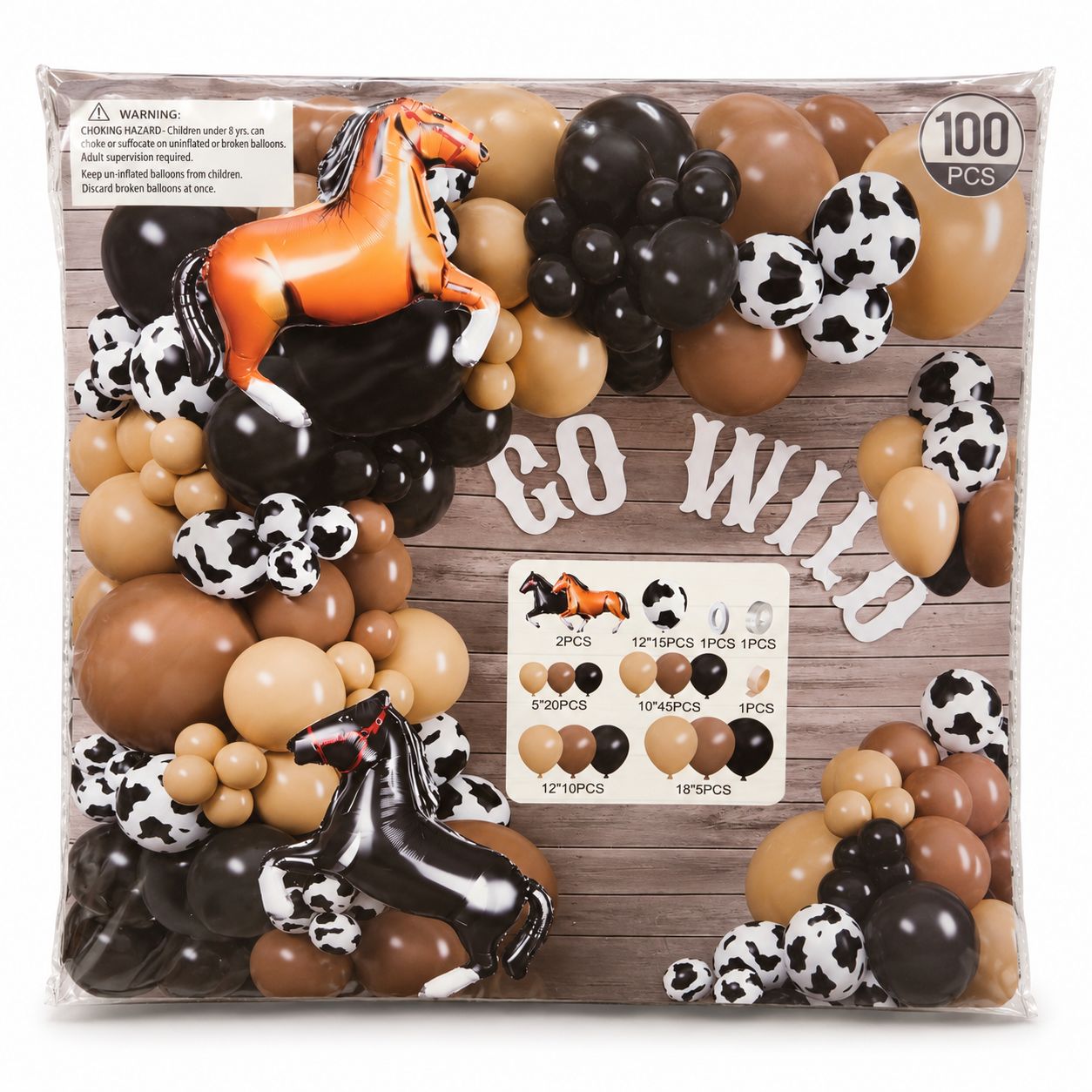 Balloon Garland Kit 100pcs - Western Horses &amp; Cow Print