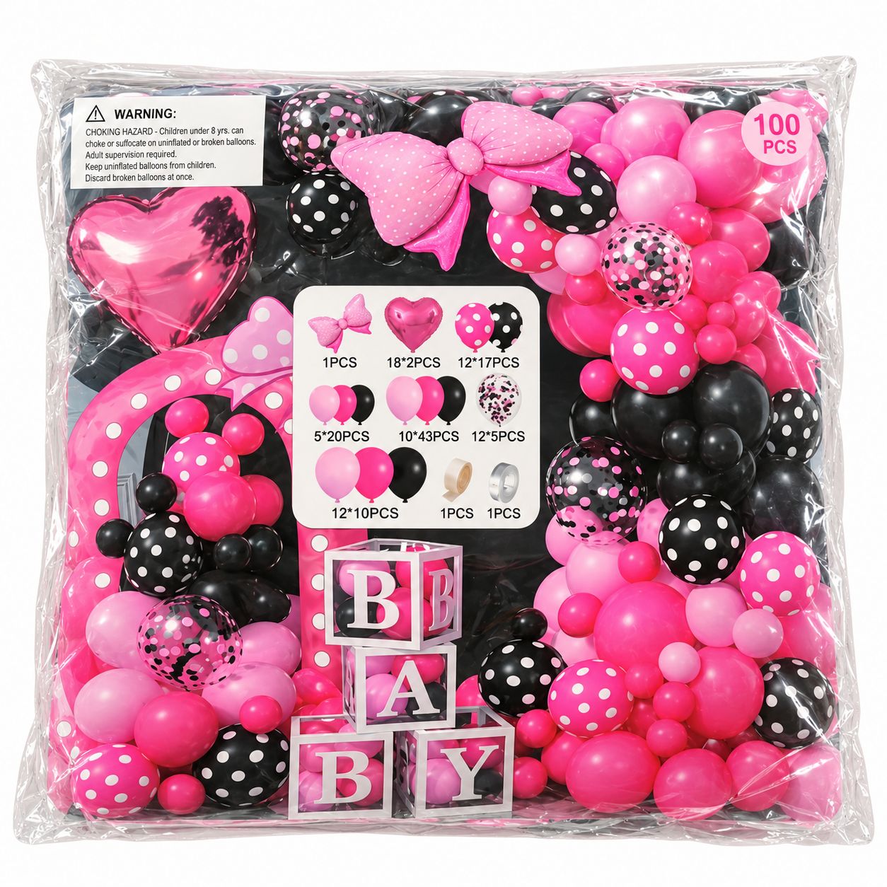 Balloon Garland Kit 100pcs - Pink &amp; Black Minnie Bows