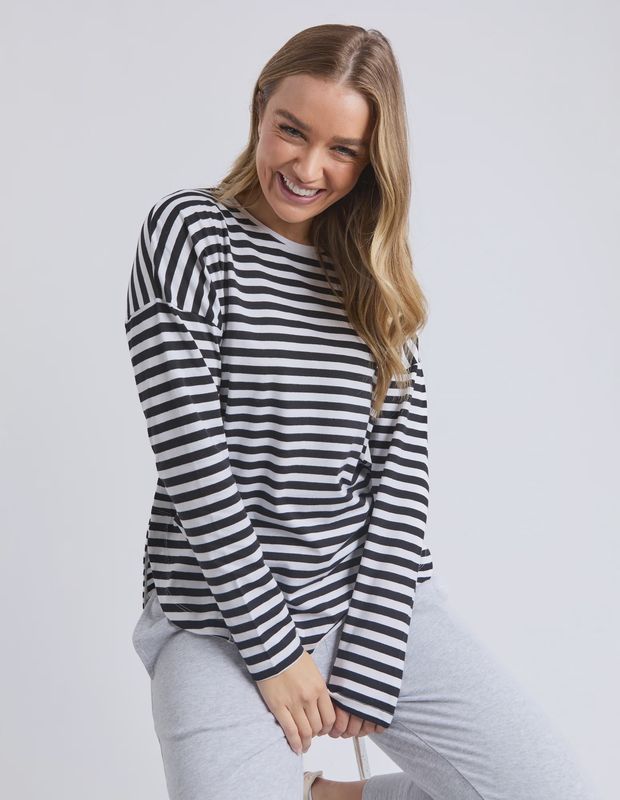 Elm | Lauren Long Sleeve Tee | Black &amp; White Stripe