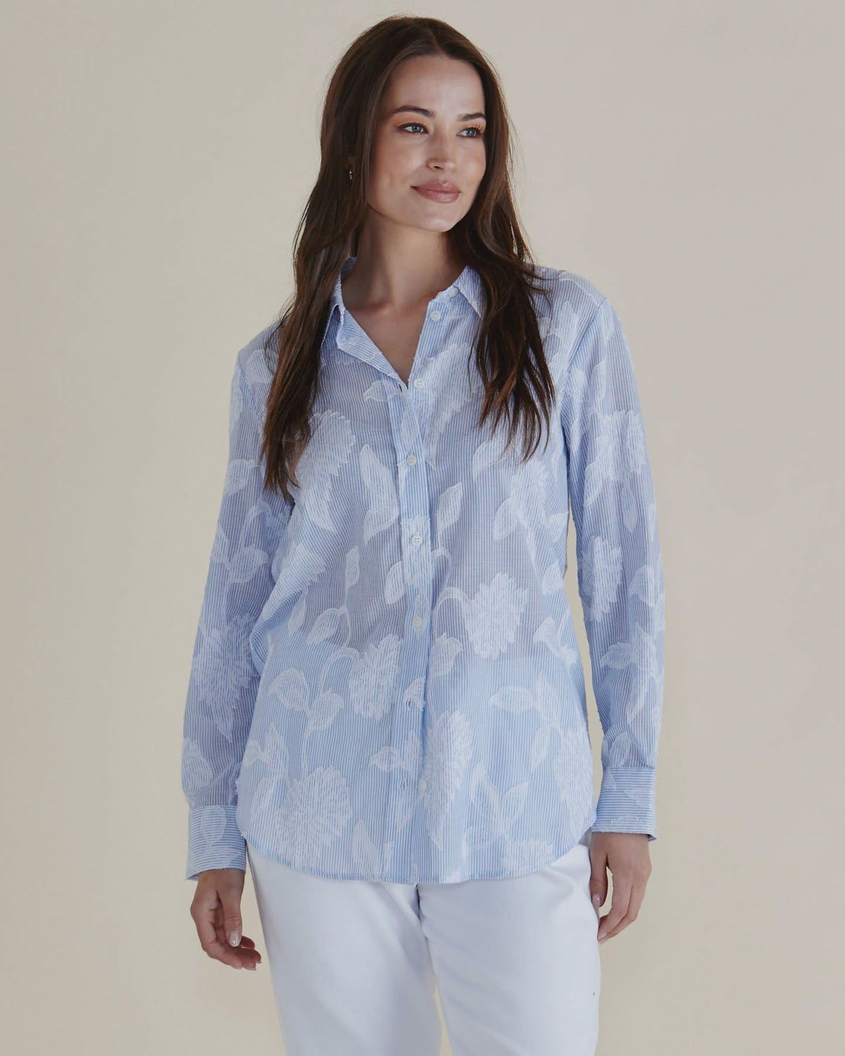 Betty Basic | Lace Striped Shirt | Blue &amp; White