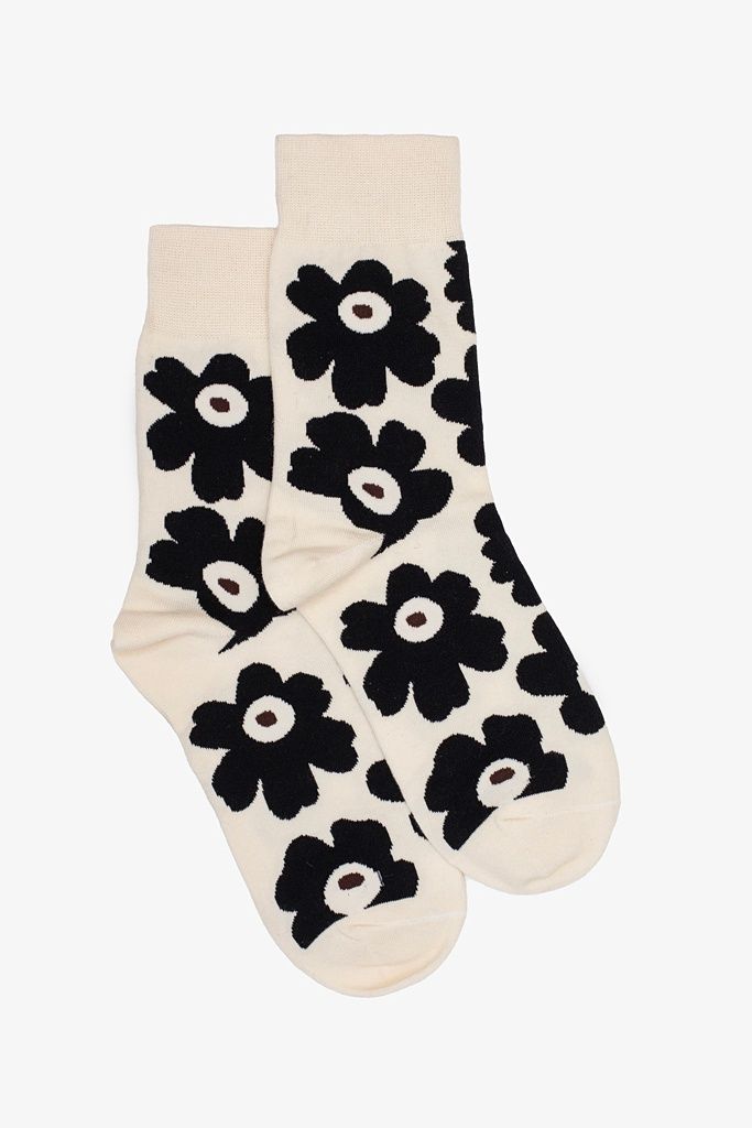 Antler | Black Flower Sock | White