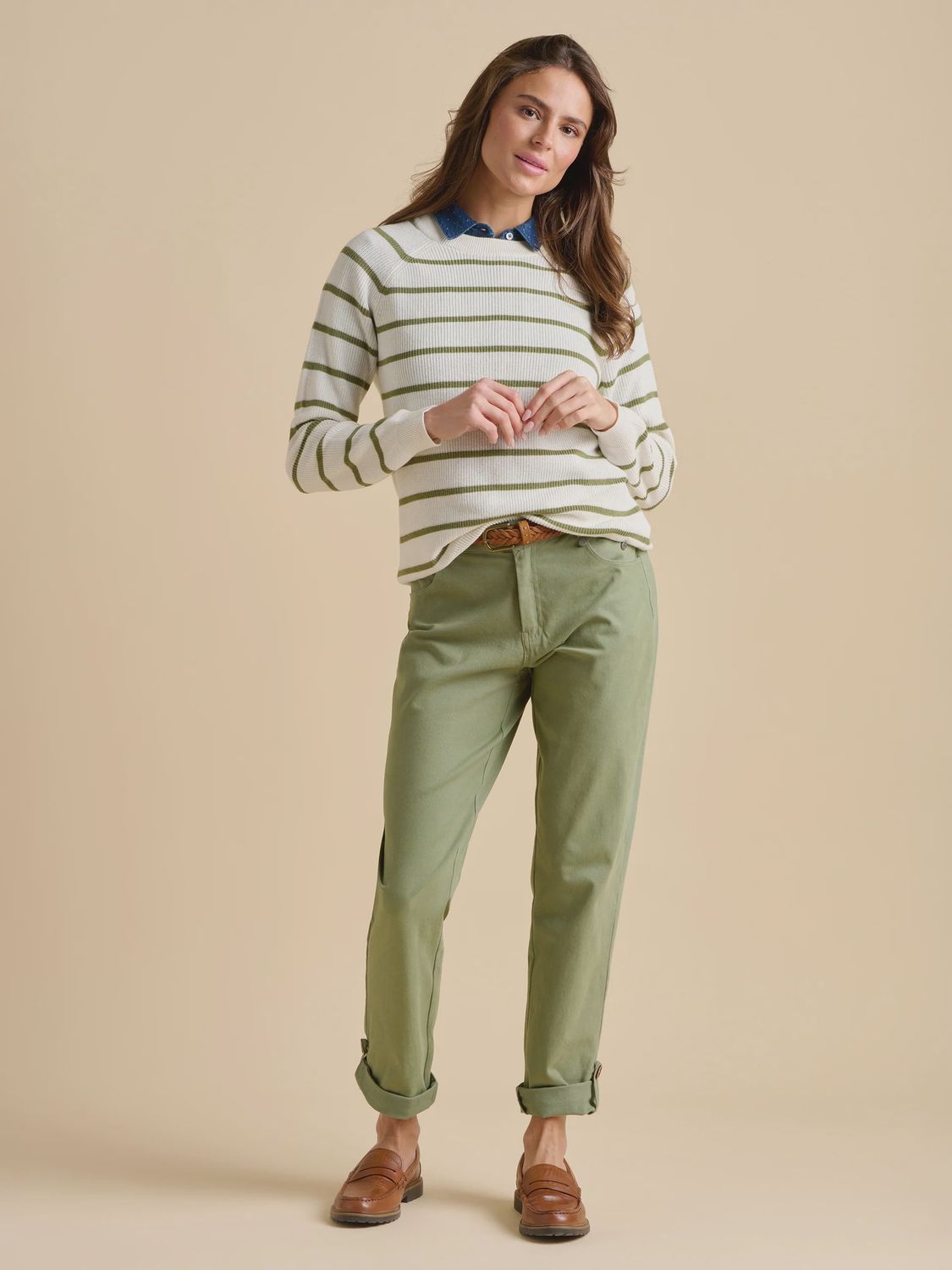 Brakeburn | Stripe Crew Neck Knitted Jumper | Green