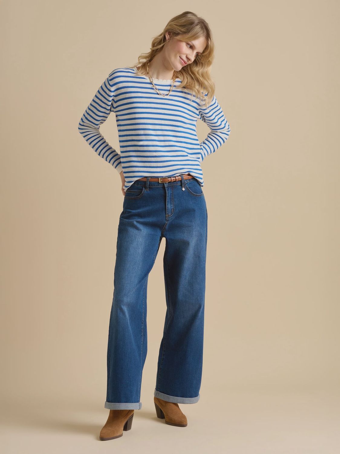Brakeburn | Scallop Neck Knitted Jumper | Blue