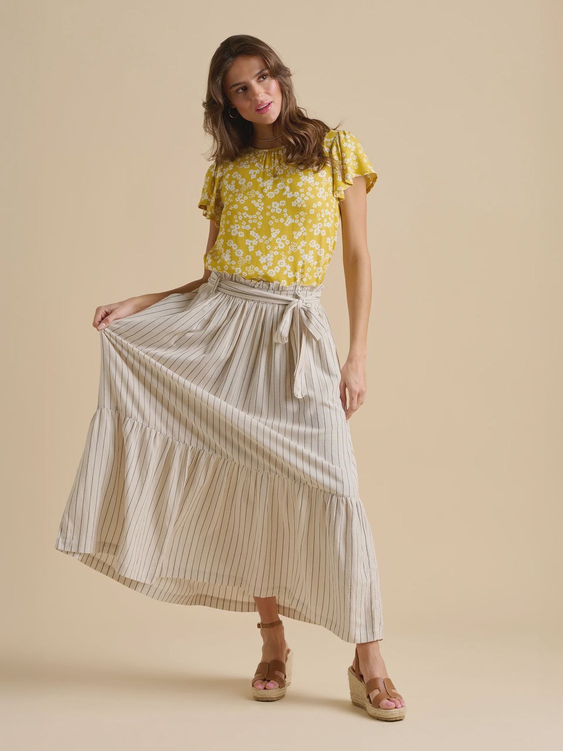 Brakeburn | Stripe Paper Bag Skirt | Cream