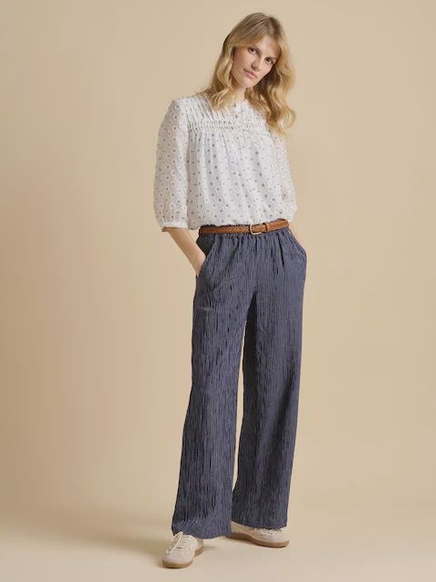 Brakeburn | Wide Leg Stripe Trouser | Blue